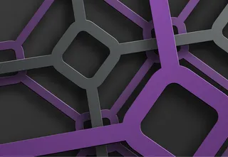 背景是由黑色和紫色线条组成的蛛网，在它们的交叉处有菱形。