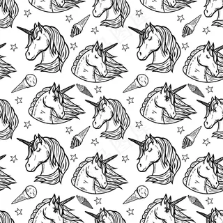 无缝图案独角兽头和冰淇淋。插图