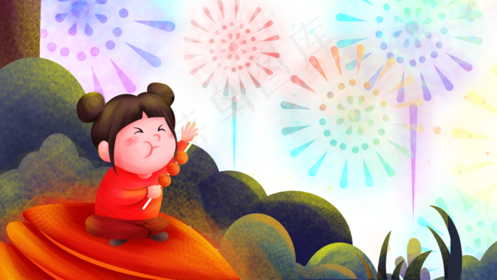 新年福娃女孩灯笼糖葫芦