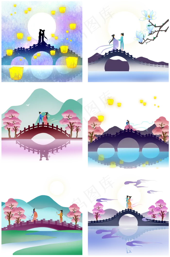 七夕情侣古桥约会合集(2000X3020(DPI:300))psd模版下载