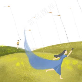 秋分唯美放风筝免抠图