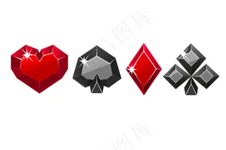 矢量珍贵黑红牌套装套装套装。钻石图标象征着赌场的游戏。