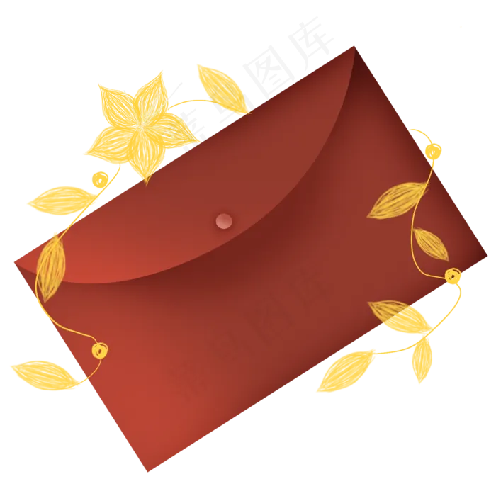 红色信封和金丝花朵(2000X2000(DPI:300))psd模版下载