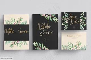 鲜花婚礼请柬模板集粉红玫瑰花和叶子