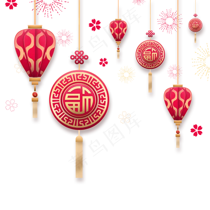 新年红色灯笼立体(2000X2000(DPI:300))psd模版下载