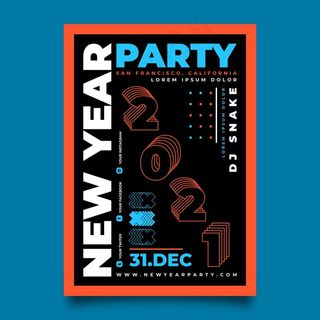 手绘2021新年派对宣传单,DM传单模板