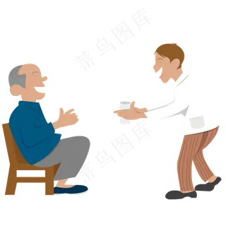 手绘矢量重阳节敬老人物透明底免