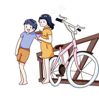 卡通七夕节约会情侣