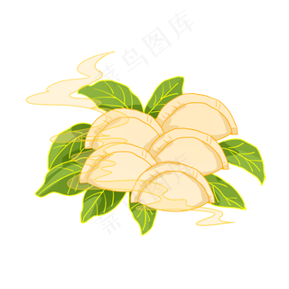 冬至绿叶上的饺子