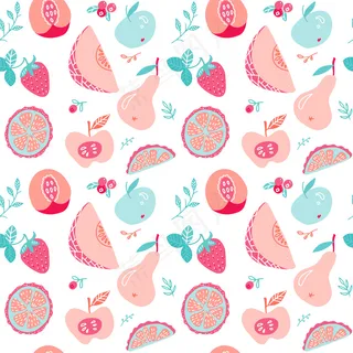 水果和浆果茶无缝图案。