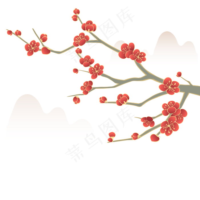 国潮红色梅花(2500X2500(DPI:300))ai矢量模版下载