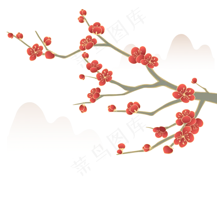 国潮红色梅花(2500X2500(DPI:300))ai矢量模版下载