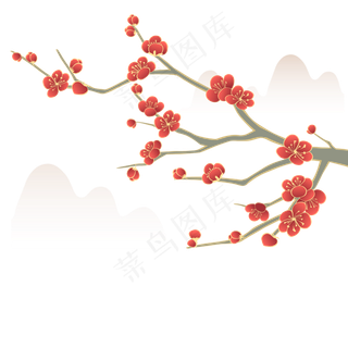 国潮红色梅花