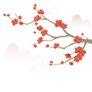 国潮红色梅花