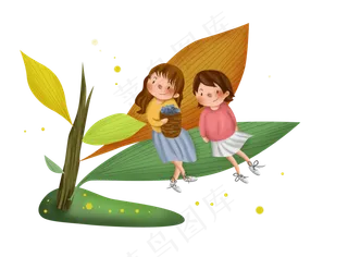 秋游手绘植物和女孩