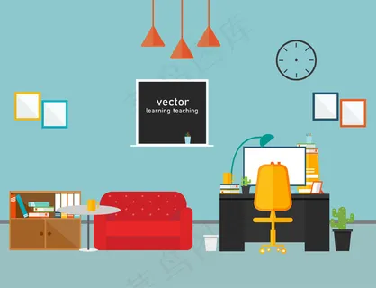 使用向量设计的私人房间工作中的工作间