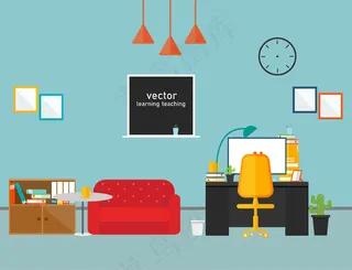 使用向量设计的私人房间工作中的工作间