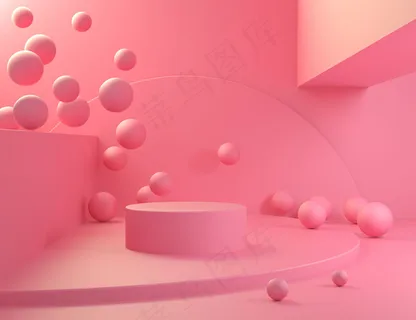 粉红色场景渐变球最小三维渲染 粉红色场景渐变球最小三维渲染