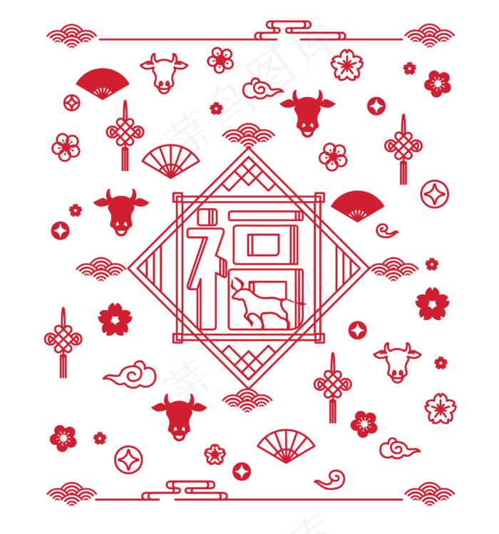 新年牛年底纹(3140*3358px 300 dpi )ai矢量模版下载