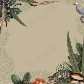 具有米色背景设计空间的丛林动物框架矢量