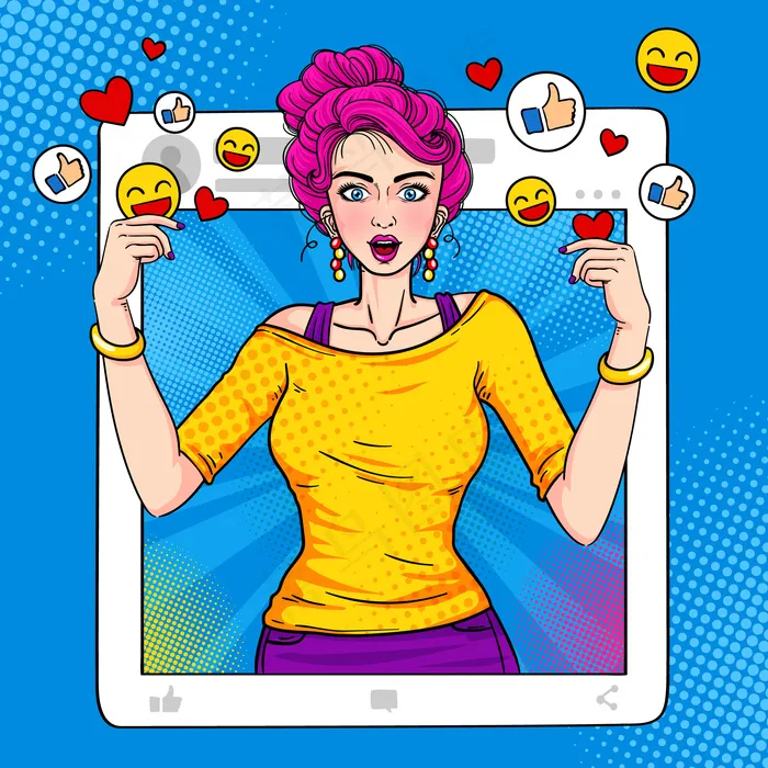 Facebook影响女性波普艺术eps,ai矢量模版下载