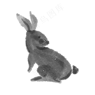 水墨中秋节可爱月兔兔子