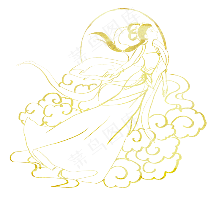 金色线描中秋奔月嫦娥(2000X2000(DPI:300))psd模版下载