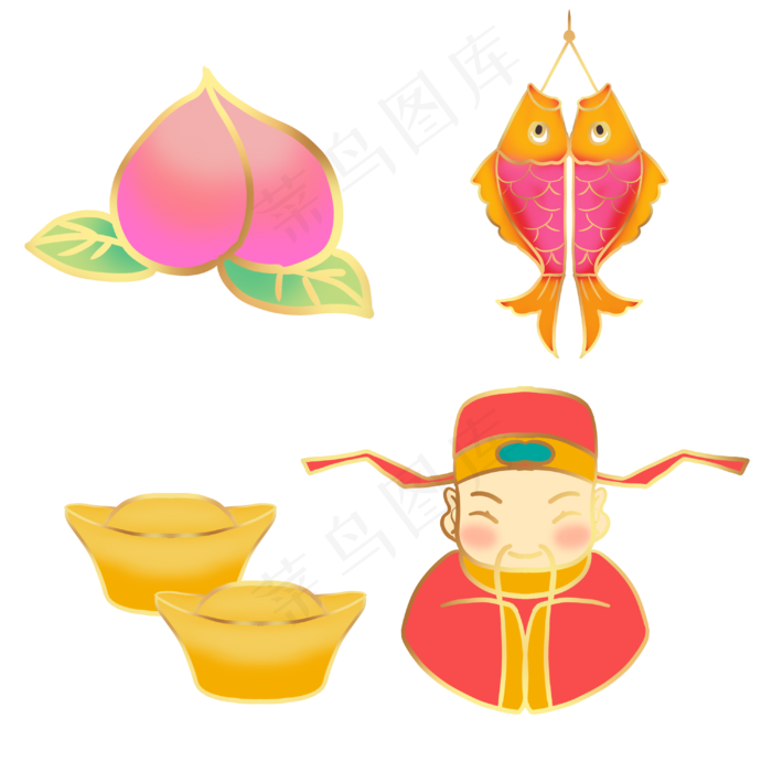 金边国潮金鱼贴纸