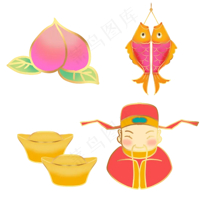 金边国潮金鱼贴纸(3000X3000(DPI:300))psd模版下载