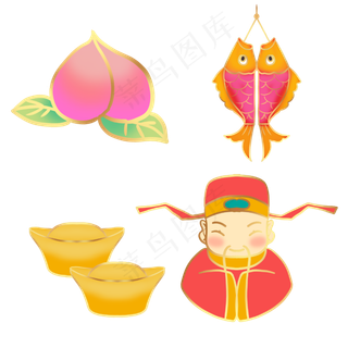 金边国潮金鱼贴纸