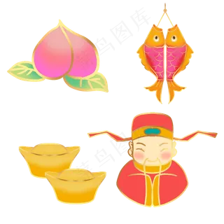 金边国潮金鱼贴纸