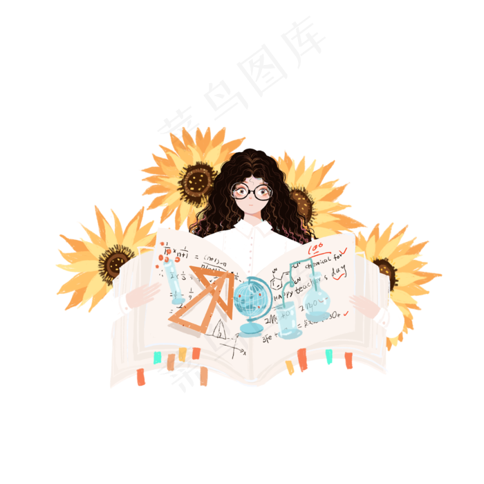 彩绘清新教师节psd老师人物设计(2000X2000(DPI:300))psd模版下载