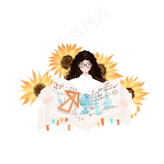 彩绘清新教师节psd老师人物设计(2000X2000(DPI:300))psd模版下载