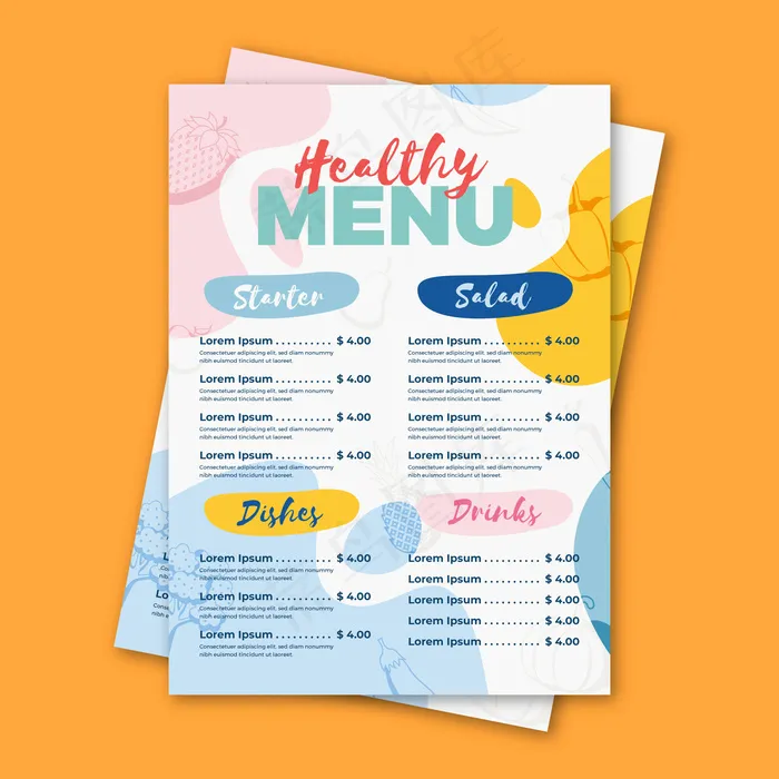 健康食品餐厅菜单模板设计eps,ai矢量模版下载