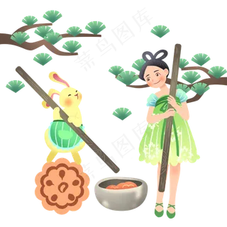 中秋节小女孩玉兔