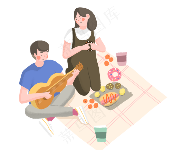 七夕情人节情侣约会主题插画