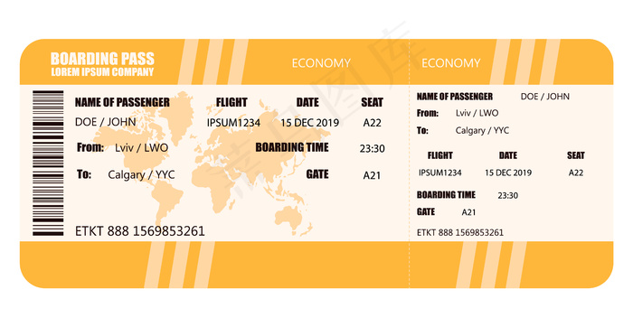 航空公司登机牌矢量图解-库存向量eps,ai矢量模版下载