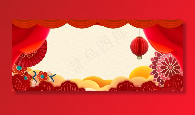 猪年剪纸中国风喜庆春节促销背景