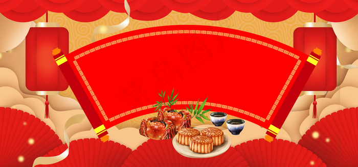 简约月饼美食促销中秋节背景