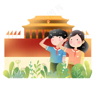 新中国成立70周年学生敬礼素材
