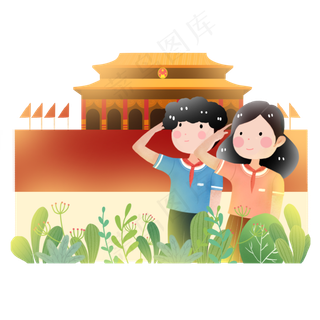 新中国成立70周年学生敬礼素材