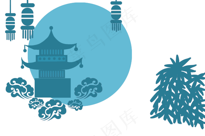 中秋塔楼月圆底纹