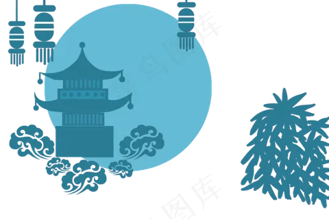 中秋塔楼月圆底纹