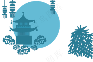 中秋塔楼月圆底纹