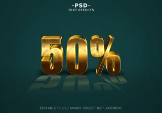 3d黄金折扣50%效果可编辑文本