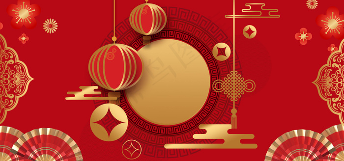 2021牛年春节喜庆红色海报背景