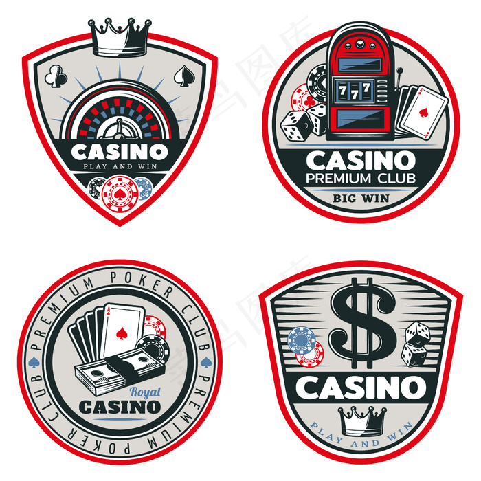 彩色扑克和赌场徽章套装