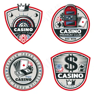 彩色扑克和赌场徽章套装