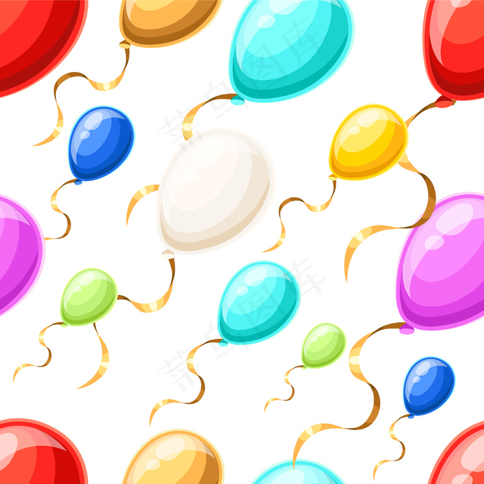 白色背景网页和手机app移动应用程序上的彩色气球与金色丝带风格的无缝模式