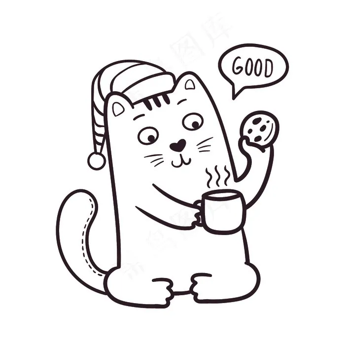 早安猫插画eps,ai矢量模版下载